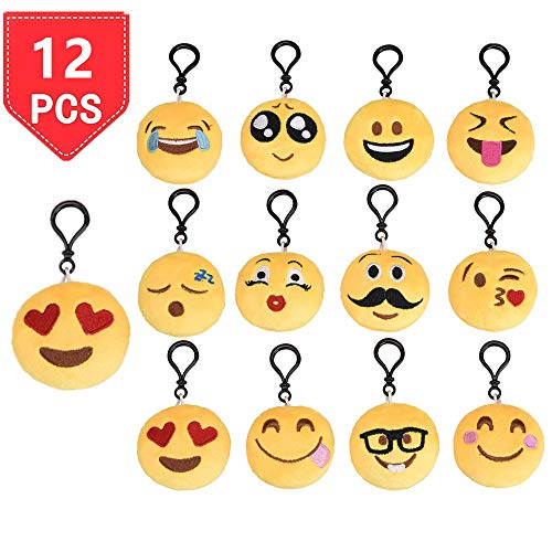 VOARGE Porte-clés Emoji - 12 sacs en peluche - 6 cm - Jouets en peluche - Cadeaux pour enfants - Sac à dos - Sac à dos - Sac à dos - Cartable - Décoration pour enfants - Jouets