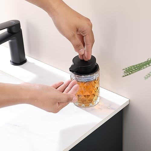 Miniatura 3 de Dispensador de jabón de vidrio para baño, dispensador de jabón de 10 onzas, bomba negra (no puede hacer espuma), botella de vidrio transparente
