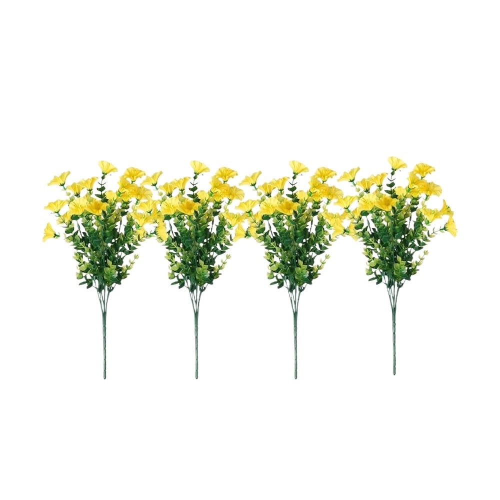 LIANXIBAG 4PCS Artificial Morning Glory Flowers Outdoor Decoration Plants For Porch Farmhouse Garden Home Yard(Yellow)