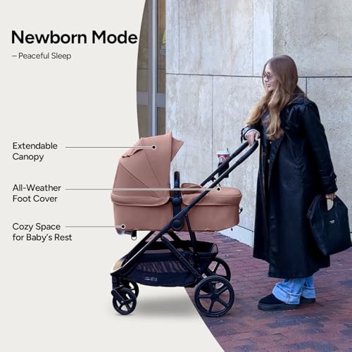 Image of Mompush Wiz Pro 2-in-1 Baby Stroller, Full-Size All-Terrain Premium Stroller with Newborn Mode and Reversible Seat, Snack Tray Included, Large UPF 50+ Canopy & Storage Basket