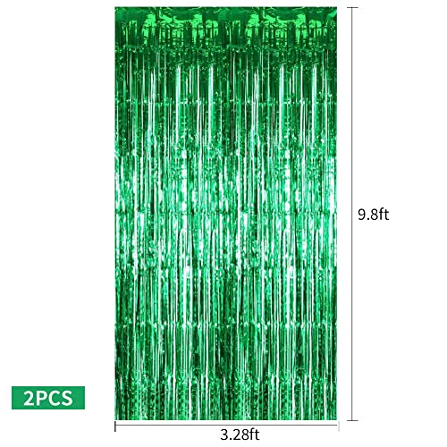 Image of TONIFUL 2Pcs Green Metallic Tinsel Foil Fringe Curtains,Black Photo Booth Backdrop Streamer Curtain Photo Booth Props for Bachelorette Party,Birthday,Graduation,Christmas Decor(6.6ft x 9.9ft)