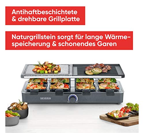 SEVERIN Raclette-Grill mit Naturgrillstein und Grillplatte, Raclette mit antihaftbeschichteter Grillplatte und 8… – Bild 3