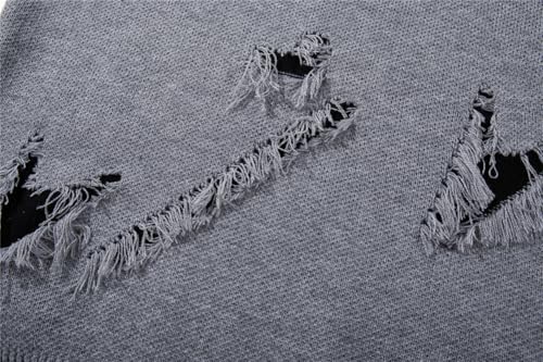 Hip Hop Streetwear Ripped Knitted Sweater Men Spring Autumn Oversized Pullover Male4