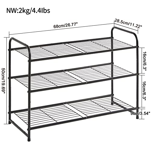 Ymyny Freestanding Shoe Racks, 3 Tiers Stackable & Adjustable Shoe Storage Shelf, Metal Wire Grid Shoe Organizer For 12-16 Pairs, For Entryway, Closet, Bedroom, Black, 26.8" L, Hxj301B #TOP2