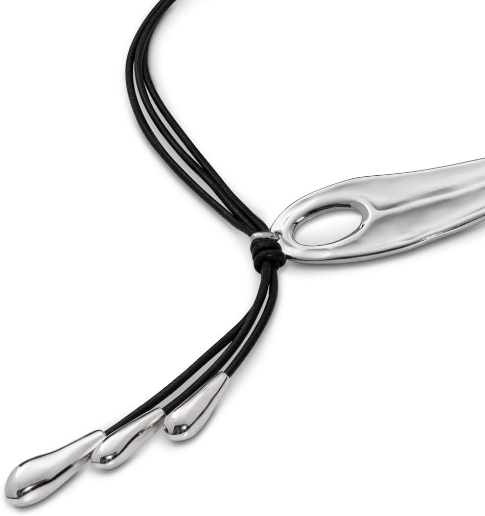 Uno de 50 BIG LEAF Necklace, Sterling Silver-Plated & Leather, 16" Extendable to 18" - Image 4