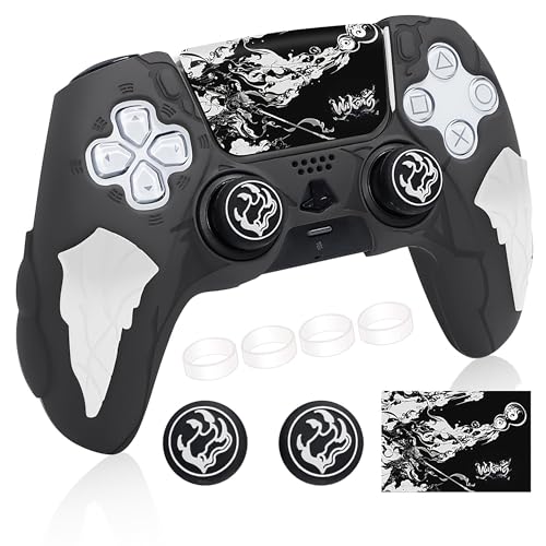 Image of DEADSKULL PS5 Remote Silicone Sleeve - Thunder Edition Themed Anti-Slip Protective Cover Case Compatible with PlayStation 5 DualSense Controller (Black & White)