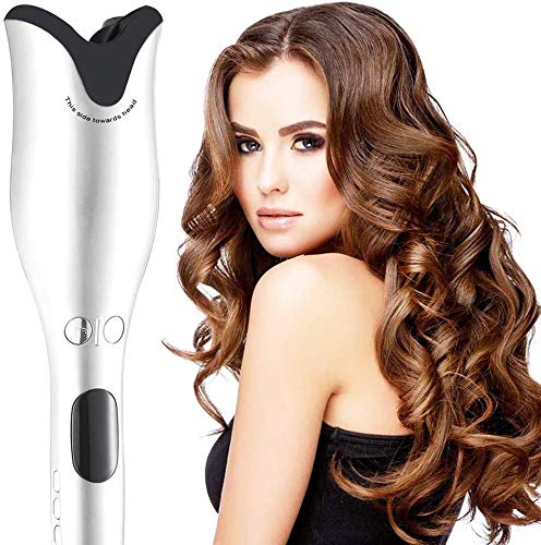 1 Inch Curling Iron,Automatic Curling Iron,Rotating Ceramic Curling Iron with LED Temperature Display and Timer, Rose Professional Air Spin N Curl Hair Curler-White.