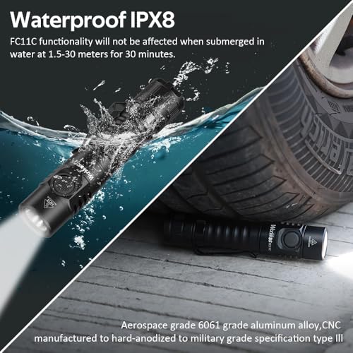 Image of Wurkkos FC11C Led Flashlight Rechargeable High Lumen 1200 | 90 High CRI Small Flashlight, Super Bright EDC Flashlight IP68 Waterproof, 155Meters, Magnetic Flash Light for Home (4000K)