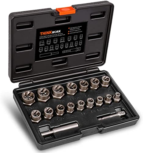 THINKWORK Bolt Extractor Set, 18 Pieces Impact Bolt & Nut Remover Set, Stripped Lug Nut Remover, Extraction Socket Set for Removing Damaged, Frozen, Rusted, Rounded-Off Bolts, Nuts & Screws