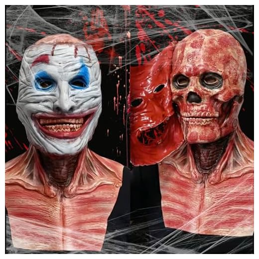 NTGFU Squelette d'Halloween Masque de Clown Masque Clown Tueur Halloween, Masque décoratif Effrayant de Clown d'Halloween Adulte pour Halloween, Carnaval et fête d'horreur Cosplay
