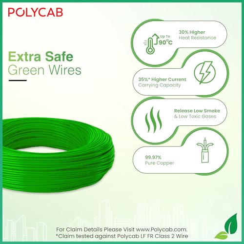 Image of Polycab Green Wire+ 90M coil |2.5 SQ MM|Heat resistant upto 900 C | Low smoke | Low toxic fumes | GreenPro certified | 99.97% high purity copper | Rodent protection | Eco friendly (White)