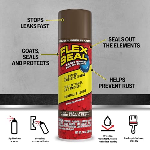 Image of Flex Seal, 14 oz, Brown, Stop Leaks Instantly, Waterproof Rubber Spray On Sealant Coating, Perfect for Gutters, Wood, RV, Campers, Roof Repair, Skylights, Windows, and More