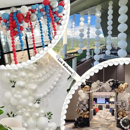 Image of White Link Balloons, 100PCS Linking Balloons with Tail for Making Balloon Wall Arch and Chains, Pearl Quick Balloon for Wedding Birthday Baby Shower Engagement Graduation Party Decorations (6inch)