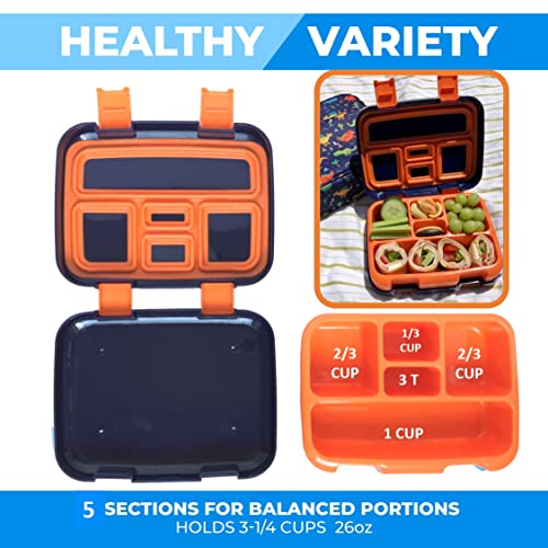 Image of Bento Box with Thermal, Stainless Steel Food Jar for Hot-Cold Food or Soup, Insulated Lunch Bag and Ice Pack Set for Kids or Toddlers. Ages 3 to 7, Blue Dinosaur