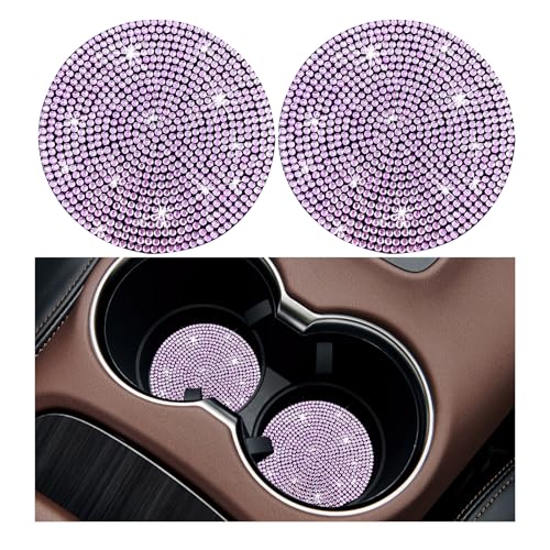 Image of Ziciner 2PCS Bling Car Cup Holder Coaster, 2.73 Inch Anti-Slip Cup Insert Coasters, Crystal Rhinestone Auto Drink Cup Mat, Universal Interior Decor Car Accessories for Women Girls (Pink)
