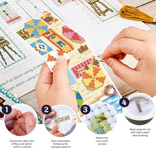 Image of FREEBLOSS 6 PCS Cross Stitch Bookmark Kits for Beginner Summer Beach Scenery Stamped Cross Stitch Kit DIY Embroidery Bookmark Kit with Instructions 8'' x 2.4''