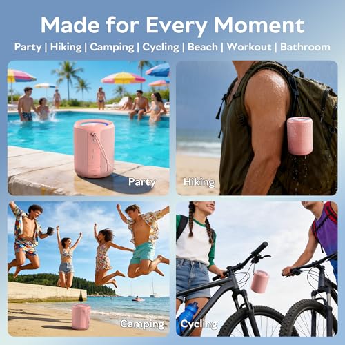 Image of Portable Bluetooth Speaker, IPX7 Waterproof Wireless Speaker with 20W Loud Stereo Sound, 15H Playtime & Beat-Synced RGB Light, Small Outdoor Speaker for Shower, Pool, Beach,Hiking,Gifts(Pink)