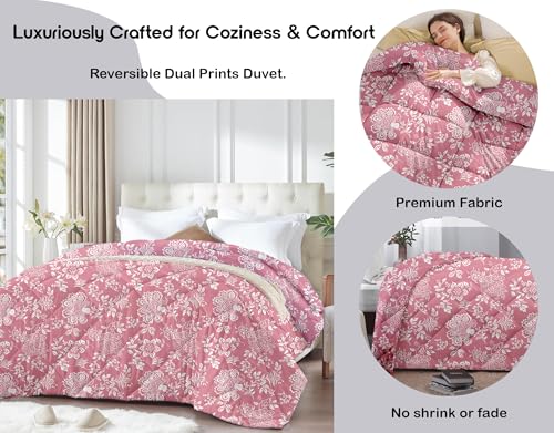 Image of AYKA Reversible AC Comforter 150 GSM Microfiber Summer Blanket Double Bed (90x100 Inches) | Printed Floral Design Cooling Quilt for AC Room | Soft Breathable Duvet Pink & White