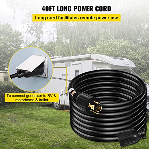 VEVOR 40 FT 30 Amp Generator Extension Cord SJTW 10 Gauge 4 Prong, NEMA L14-30P 125/250V 7500W Heavy Duty Generator Power Cord with Twist Lock Connectors - Image 5