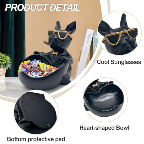 French Bulldog Candy Bowl Decor, Heart-Shaped Key Holder Bowl Candy Dish with Tray, Bulldog Accessories - Image 3
