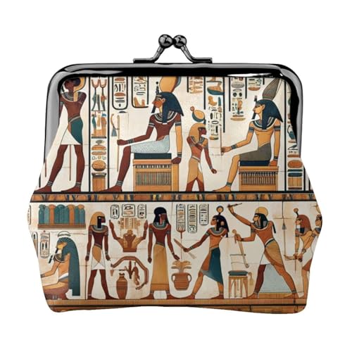 Pu Leather Buckle Coin Purse Ancient-Egyptian-Hieroglyph-Murals Girls Kiss-Lock Change Purse Wallets