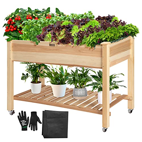 VIVOSUN VIVOSUN Raised Garden Bed with Legs & Wheels Outdoor Wood 46x24x32 Mobile