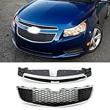 Front Bumper Upper Grille+ Lower Grill Set Compatible with 2011 2012 2013 2014 Chevy CRUZE Eco LS LT LTZ Black