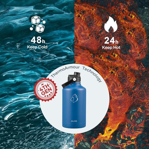 Image of BUZIO 64 oz Insulated Stainless Steel Water Bottle with Dust-proof Lids
