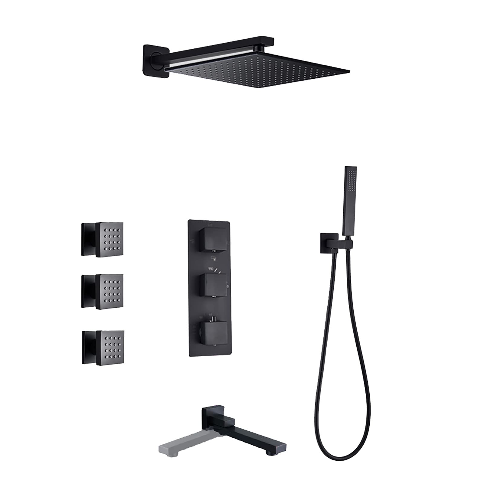 SBCGFY Faucets,Faucet/Tap,Shower Systemtatic Shower Faucet Concealed Shower Combo Set With Ld Sprayer And Rain Shower Head, Rotatable Tub Spout/Type B/16 Inches,Type B-12 Inches