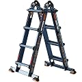 LANBITOU Ladder, A Frame 4 Step Ladder Extension, 14 FT Anti-Slip Multi Position Ladder, Storage Folding Ladder, 300 lbs Security Load Telescoping Aluminum Ladders for Stairs Home Indoor Outdoor Roof