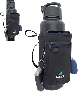 Magnetic Water Bottle Adjustable Holder for Gym-Holds 4.3 lbs in Vertical Weight-Black Neoprene Bag with Carabiner, Equipment Storage for Keys & Phone