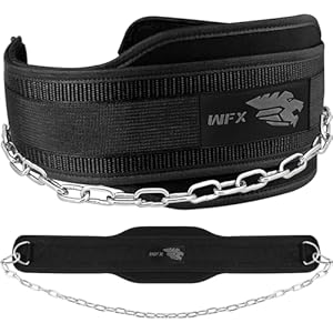WFX Dip Belt with 36 Inches Heavy Duty Weight Lifting belt Adjustable Padded Neoprene Steel Lifting Chain Gym belt Back Support Bodybuilding Powerlifting Workouts Men Women Fitness