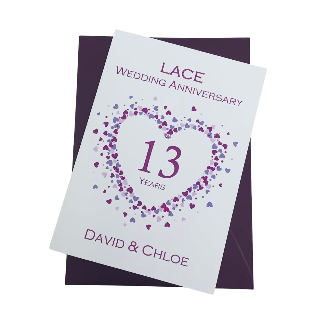 13th Wedding Anniversary Card - Lace 13 Year Thirteenth Anniversary Greeting Card, Personalised Gift for Wife, Husband, Parents, Couple Friends - Various Designs (Love Heart) โ image 1