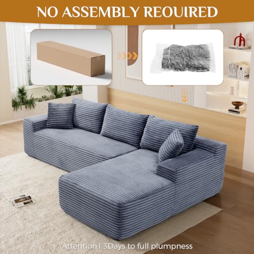 Image of 95 inch Boneless Cloud Sectional Couches for Living Room, Comfy Fluffy L Shaped Memory Foam Deep Seat Boneless Couch, Modular Sectional Sofa with Right Facing Chaise, Grey