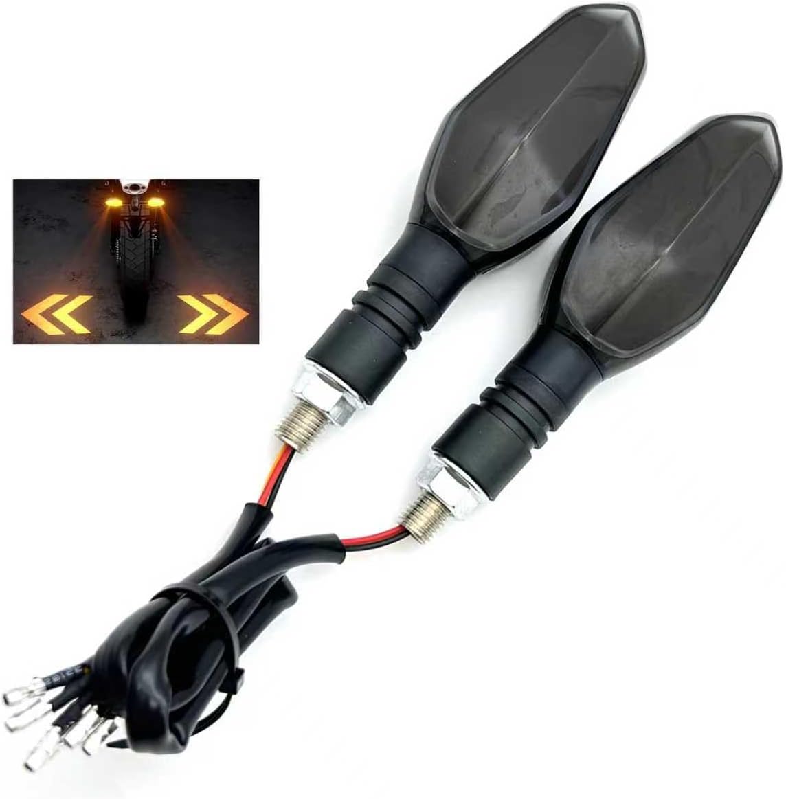 2 PCS Motorcycle Turn Signal Projection Light, LED Super Bright Rhombus Multiple Light Mode with HD Projection Arrow, Waterproof RGB Dazzling Color Blinker, Modified Indicator (Yellow)