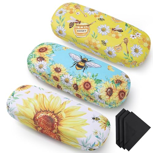 Image of ViEinkaufen 3 Pack Honeybee Leather Sunglasses Cases with Cleaning Cloth