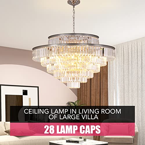 Modern Style Crystal Chandeliers Nickel 39 Inch Chandeliers & Lights Round Hanging Classic, Pendant Ceiling Chandelier Lighting Fixture 7-Tier For Dining Room Living Room #TOP3