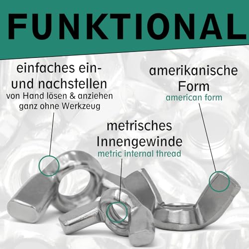 Flügelmutter nach DIN 315 | amerikanische Form | rostfreier Edelstahl A2 / V2A | M5-5 Stück