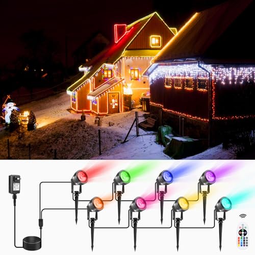 VOLISUN Halloween Landscape Color Changing Spotlights RGB with Transformer 7 Multicolored Hallween Outdoor Uplights Waterproof IP65 for Patio Gate Walkway Pool Garden Yard Driveway 8Pack