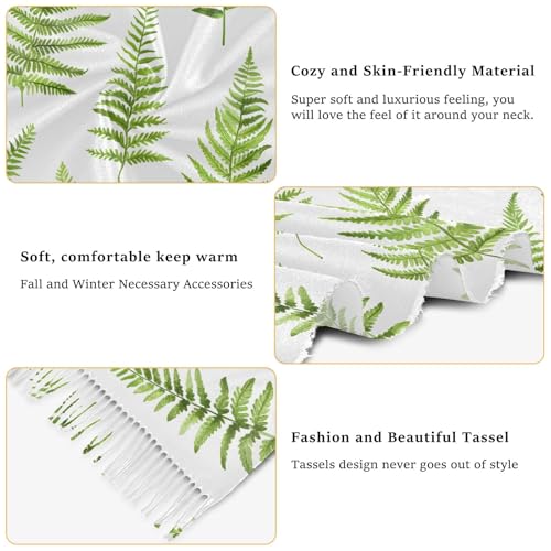 ALAZA Women's Scarves Winter Scarf Cashmere Feel Pashmina Shawls Wraps Fern Pteridophyte Soft Warm Lightweight with Tassels Fall3