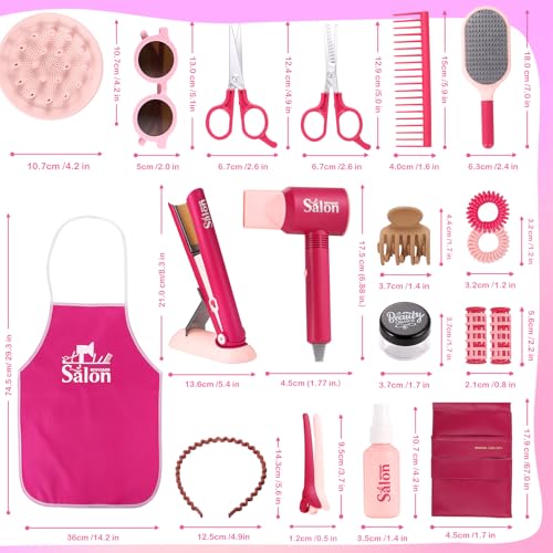 Image of GAGAKU Pretend Hair Salon Toys for Girls,Pretend Makeup for Toddlers Dress Up Beauty Salon Set Stylist Kit with Hair Dryer Apron Curling Flat Scissors Accessories Girl Gifts