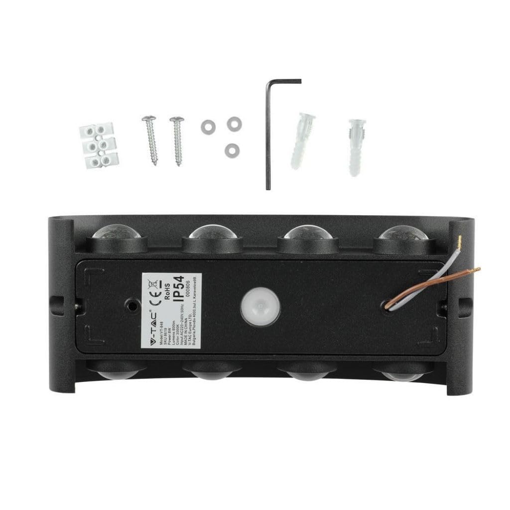 LEDLUX LD8619 Applique Led Da Parete 8W 8X1W Carcassa NERA Doppio Illuminazione Up-Down e Indiretto Con Angolo Luce 150 Gradi IP54 Interno Esterno (Bianco Caldo 3000K) (Bianco Neutro 4000K)
