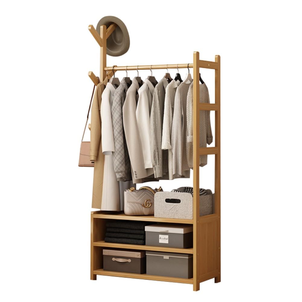 Portant vêtement bois pour bureau et chambre avec porte-manteau sur pied