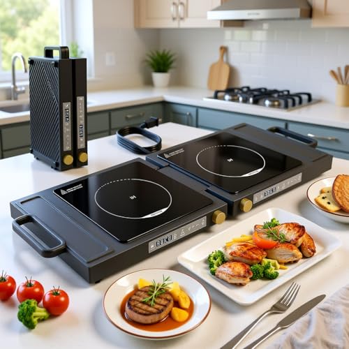 MOMOKOVA Double Induction Cooktop, 1800W Portable Dual Burner with 8