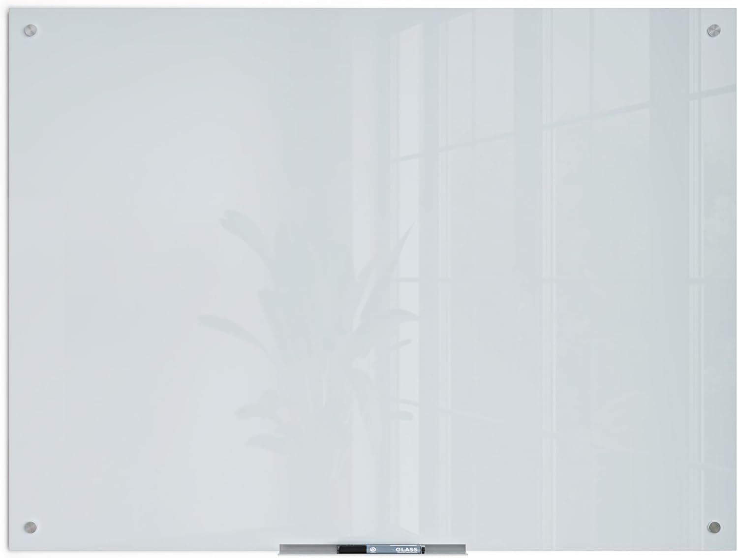 U Brands Glass Dry Erase Board, 47"x35", White Frosted Surface With Silver Grommets, Frameless, Includes Marker 48"W x 36"H