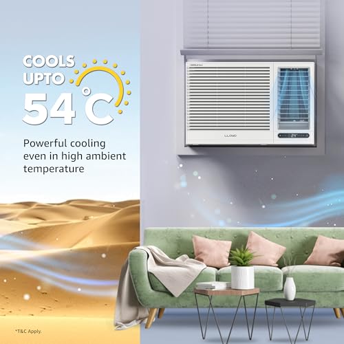 Image of Lloyd 1.5 Ton 5 Star Side Throw Inverter Window AC (6 in 1 Convertible, Cools Up To 54C, Turbo Cool, Feather Touch Control, Remote Control Operation, LED Display, 100% Copper, White, GLW18I5AGSPR)