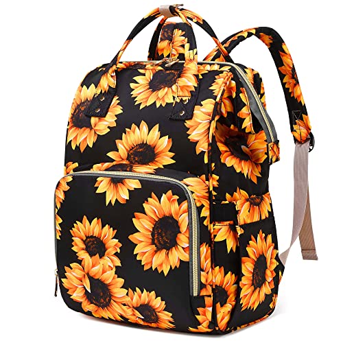 Xunteny Sunflower Women Laptop Backpack College School Backpack Bookbag 15.6 Inch Computer Backpacks for Work Business Travel (Black)