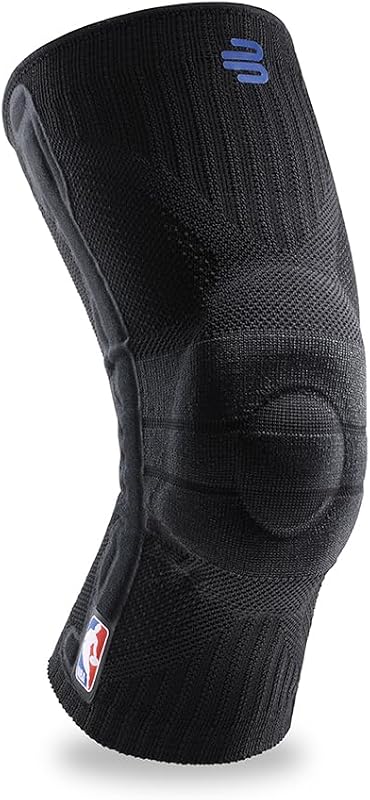 Bauerfeind Rodillera deportiva NBA - Rodillera de baloncesto con licencia oficial - Alivio y estabilización - Compresión dirigida - Ligera y duradera - Negro, Pequeño