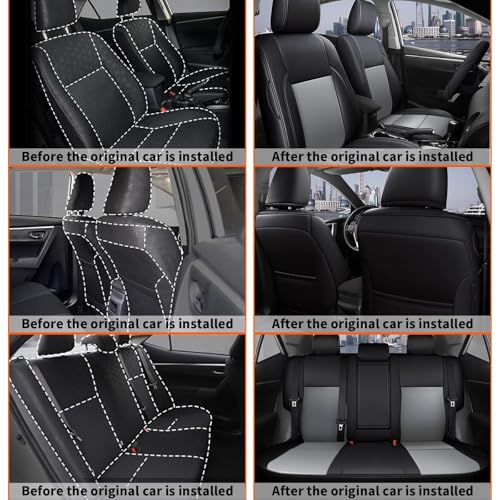 Image of AOMSAZTO Car Seat Covers for Toyota Corolla 2014 2015 2016 2017 2018 2019 L,LE,LE Eco,Plus Sedan Car Seat Cover Full Set Waterproof, Custom Fit Full Set Faux Leather (Black+Gray, 2014-2019 Corolla)