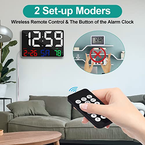 U-picks Digital Wall Clock,11.5" Wall Clock,Large Display Clock with Wireless Remote Control,Oversize Digital Alarm Clock with Date Temp,12/24H,Large Size for Home Office Kitchen School - Image 2